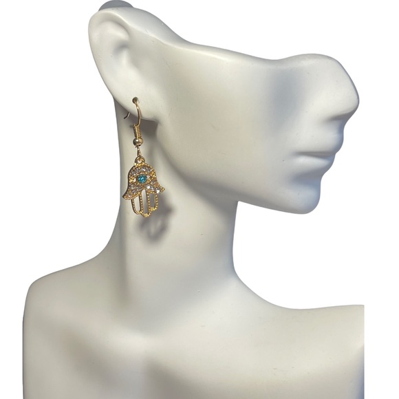 Hamsa Hand Rhinestone Earrings - Picture 3 of 11